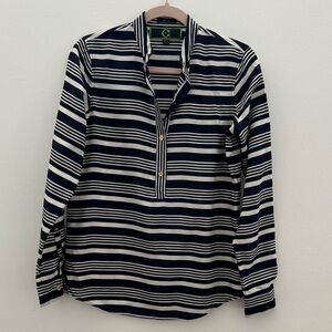 C. Wonder Navy and White 100% Silk Striped Blouse
